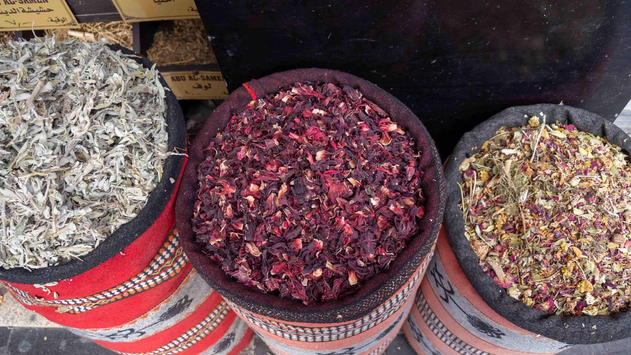 Three big bag of dry colorful tea